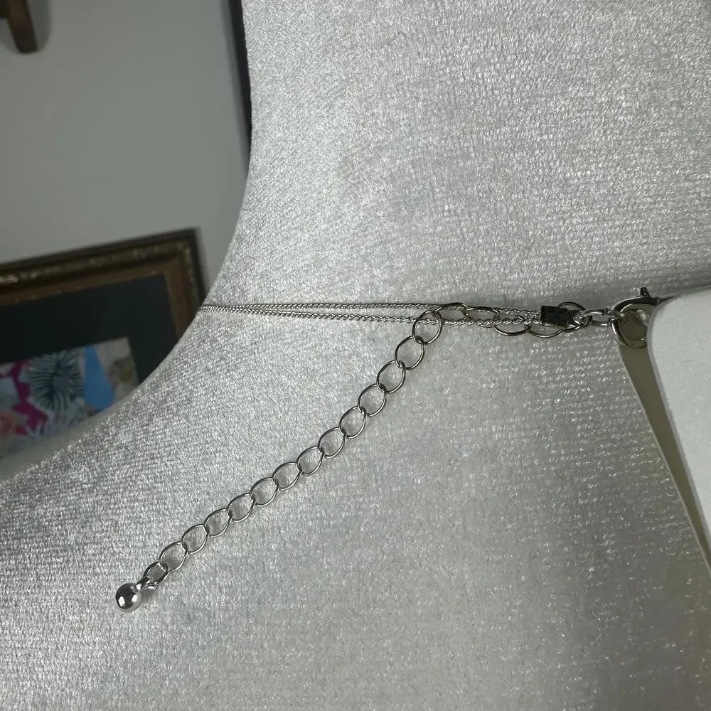 Christopher & Banks Silver‎ Tone Layered Long Necklace with Blue Accents